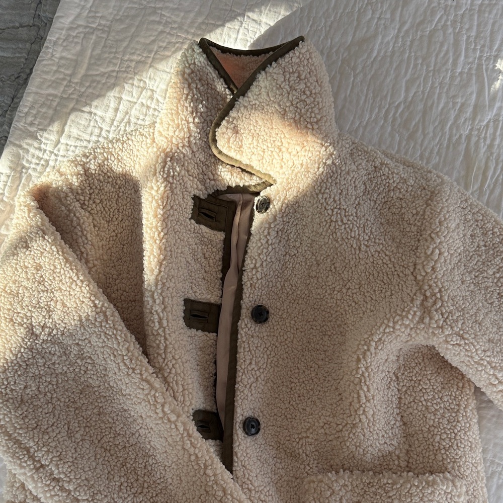 J. Crew Beige Sherpa Jacket with Olive Accents